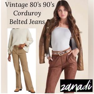 Vintage Corduroy Pants 80’s 90’s Flare Leg Studded Belt Size 18W Short Length